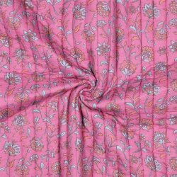 Steppstoff Musselin Blumenranken 2-Seitig- fuchsia/hellblau