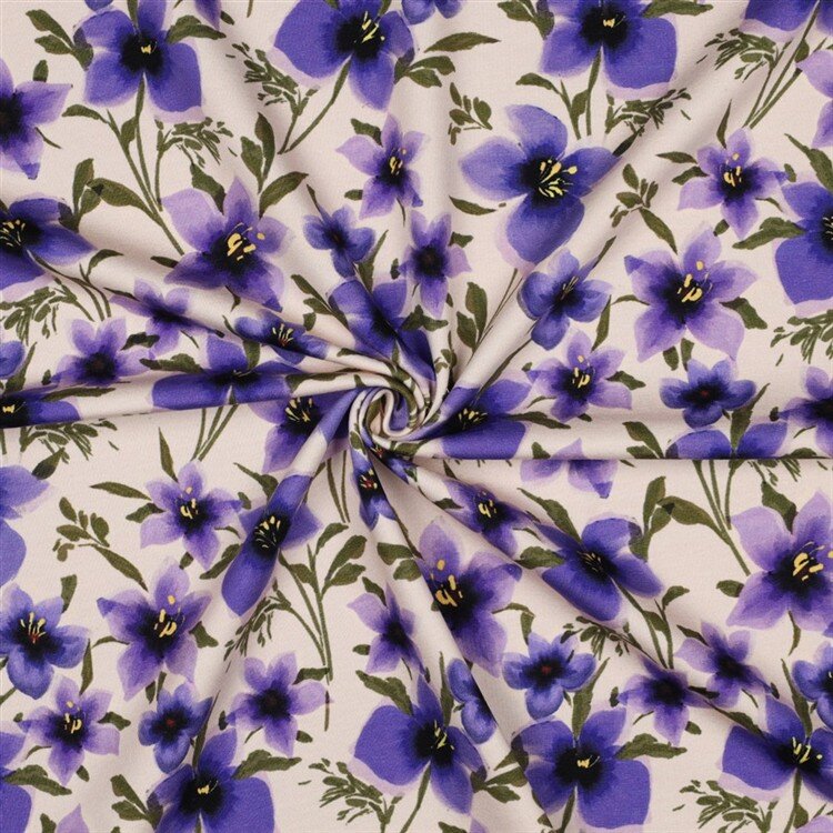 French Terry lila Bume - altweiß