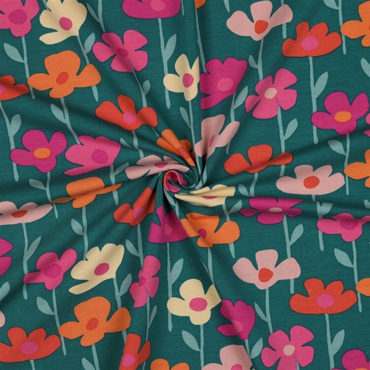 French Terry Wildblumen- wiesengrün