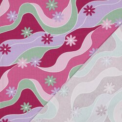 Baumwolljersey bunte Blumenwellen - pink