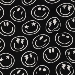 Baumwolljersey Smileys - schwarz