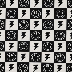 Baumwolljersey Smileys und Blitze - schwarz