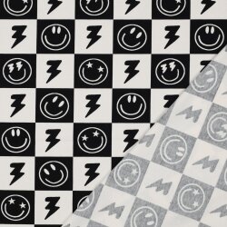 Baumwolljersey Smileys und Blitze - schwarz