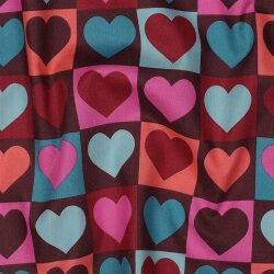 Baumwollpopeline Herzen im Quadrat - dunkelweinrot