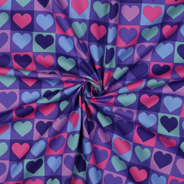 Baumwollpopeline Herzen im Quadrat - lila