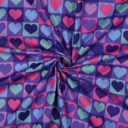 Baumwollpopeline Herzen im Quadrat - lila