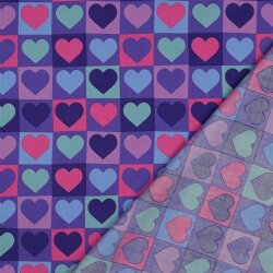 Baumwollpopeline Herzen im Quadrat - lila