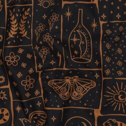 Baumwollpopeline Boho Zeichen - schwarz