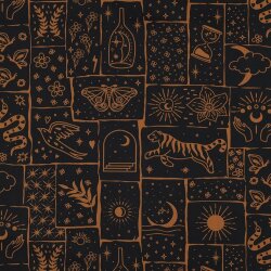 Baumwollpopeline Boho Zeichen - schwarz