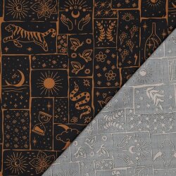 Baumwollpopeline Boho Zeichen - schwarz