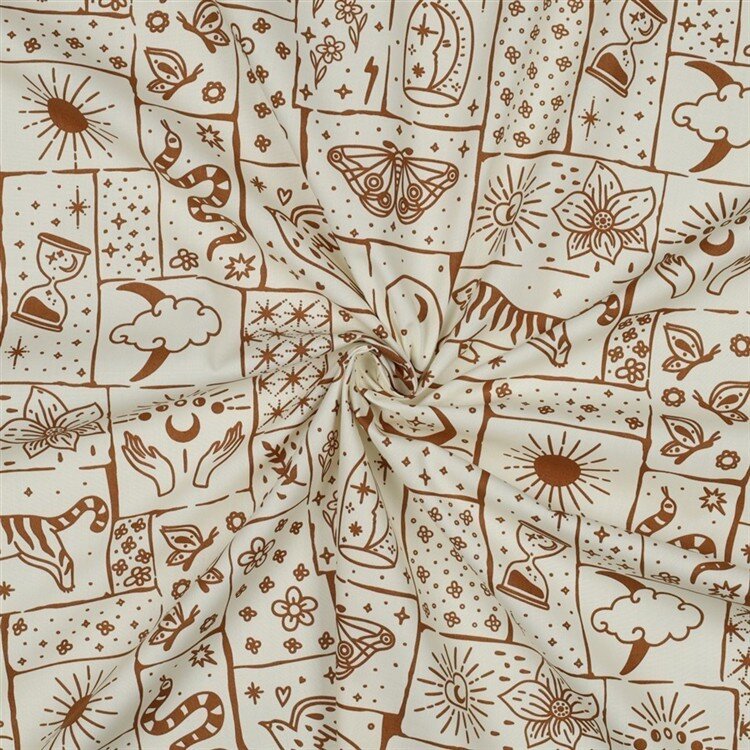Baumwollpopeline Boho Zeichen - altweiss