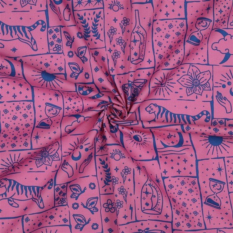 Baumwollpopeline Boho Zeichen - fuchsia