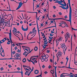 Baumwollpopeline Boho Zeichen - fuchsia