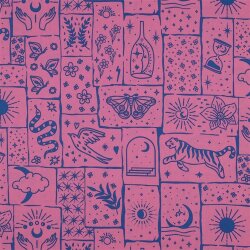 Baumwollpopeline Boho Zeichen - fuchsia