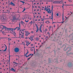 Baumwollpopeline Boho Zeichen - fuchsia