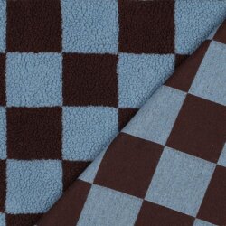 Teddystoff Karo - dunkelweinrot/hellblau