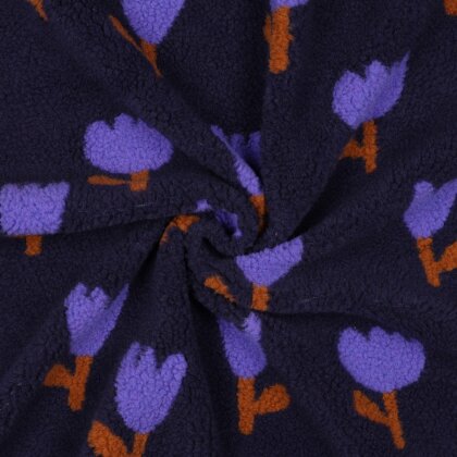 Teddystoff Blumen - dunkelblau