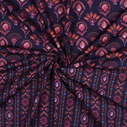 Baumwollpopeline Digital Blumenstreifen - dunkelblau