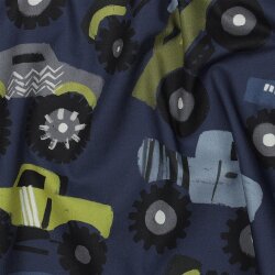 Baumwollpopeline Digital Monstertrucks - dunkelblau