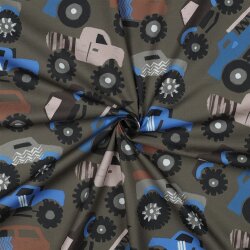 Baumwollpopeline Digital Monstertrucks- dunkeloliv