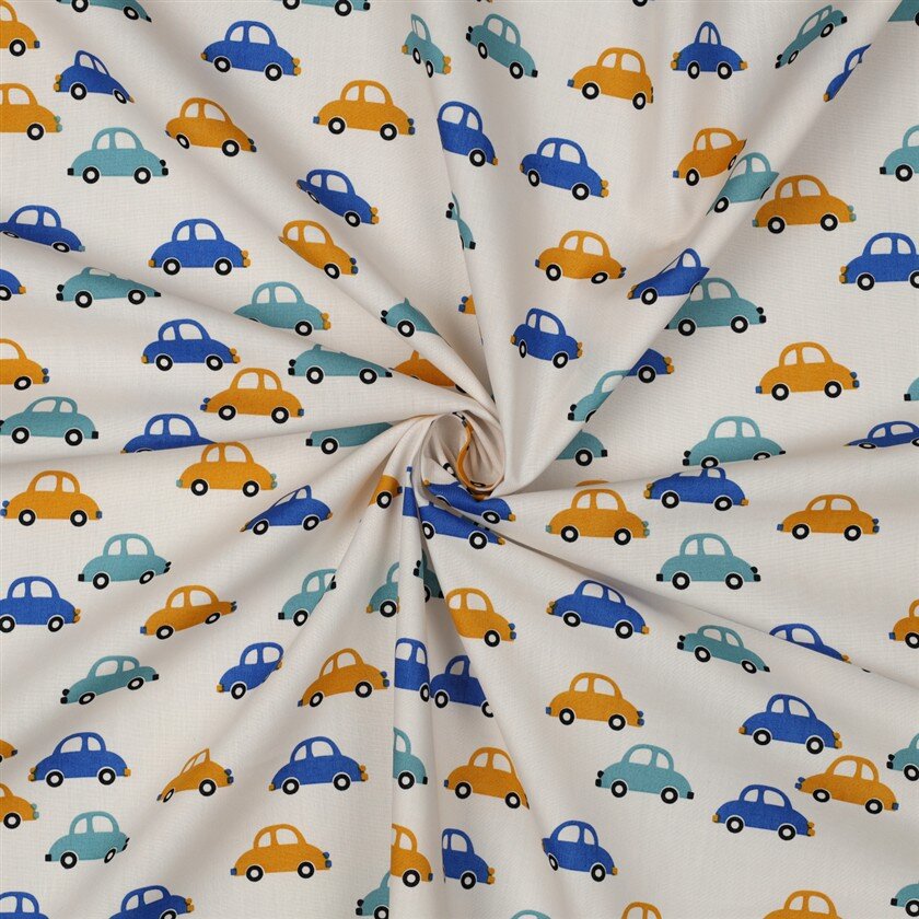 Baumwollpopeline bunte Autos - altweiss