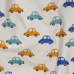 Baumwollpopeline bunte Autos - altweiss