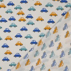 Baumwollpopeline bunte Autos - altweiss