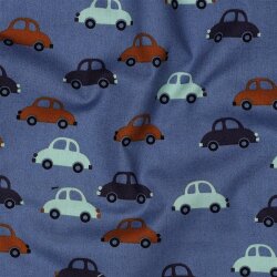 Baumwollpopeline bunte Autos - jeansblau