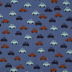 Baumwollpopeline bunte Autos - jeansblau