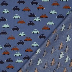 Baumwollpopeline bunte Autos - jeansblau