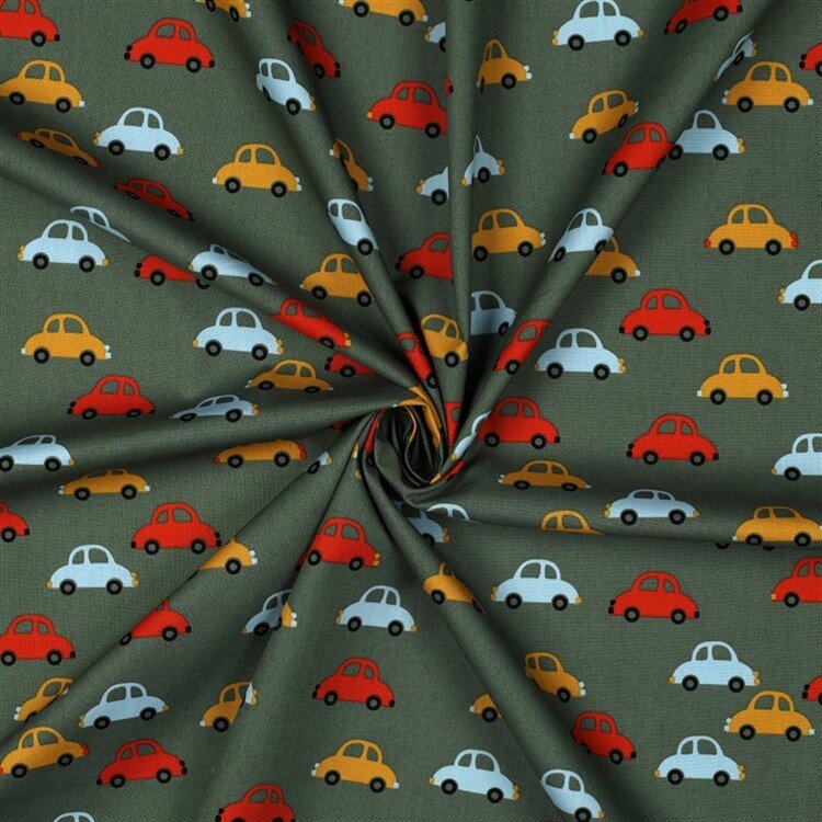 Baumwollpopeline bunte Autos - dunkeloliv