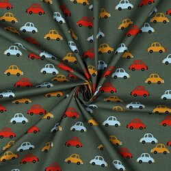 Baumwollpopeline bunte Autos - dunkeloliv