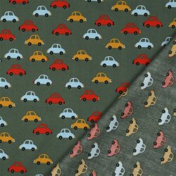 Baumwollpopeline bunte Autos - dunkeloliv