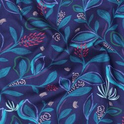 Baumwollpopeline Digital Blätter - kobaltblau
