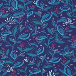 Baumwollpopeline Digital Blätter - kobaltblau