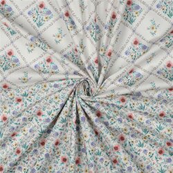 Baumwollpopeline Digital Blumenmuster Rauten - altweiß