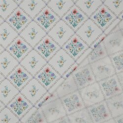 Baumwollpopeline Digital Blumenmuster Rauten - altweiß