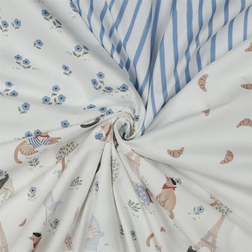 Baumwollpopeline Digital blaue Blümchen - weiß