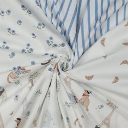 Baumwollpopeline Digital blaue Blümchen - weiß