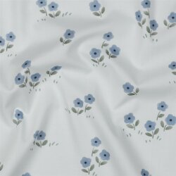 Baumwollpopeline Digital blaue Blümchen - weiß