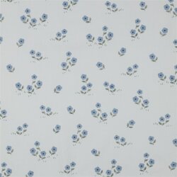Baumwollpopeline Digital blaue Blümchen - weiß