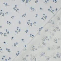 Baumwollpopeline Digital blaue Blümchen - weiß