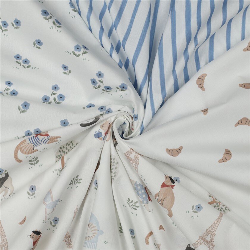 Baumwollpopeline Digital blaue Streifen - weiß