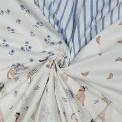 Baumwollpopeline Digital blaue Streifen - weiß