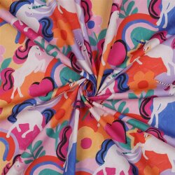 Baumwollpopeline Digital bunte Einhörner - blau