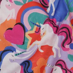 Baumwollpopeline Digital bunte Einhörner - blau