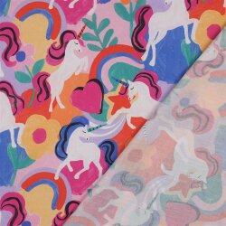 Baumwollpopeline Digital bunte Einhörner - blau