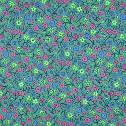 Baumwolljersey Neon Blümchen - dunkelmint