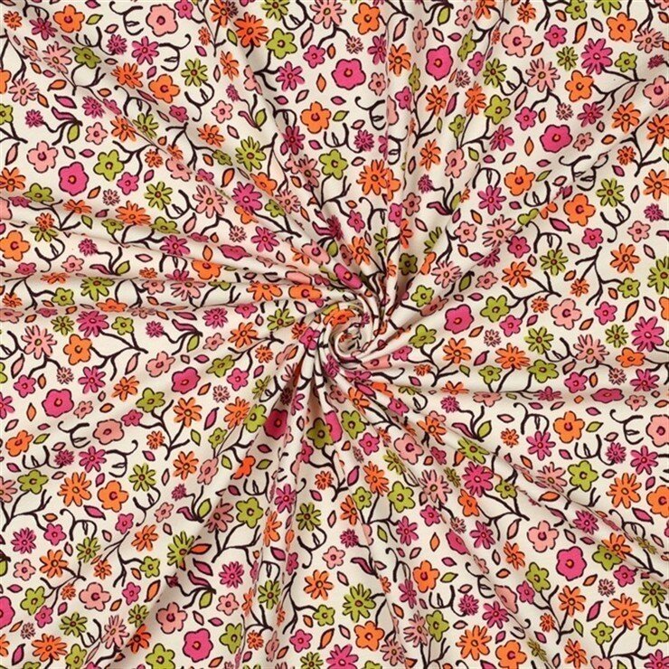 Baumwolljersey Neon Blümchen - weiß