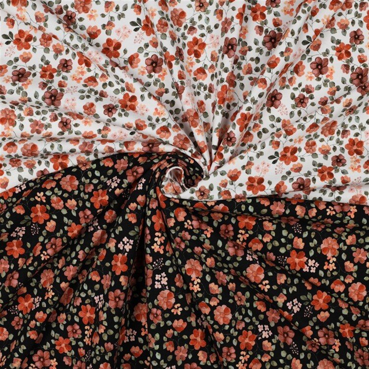 Baumwolljersey Organic Digital Blumen - weiß/pfirsich